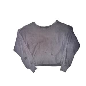 Joah Brown Slouchy Cropped Sweatshirt Womens One Size Black Raw Hem Fleece Lined
